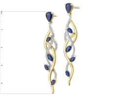 Kolczyki z żółtego złota z brylantami i szafirami - próba 585