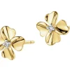 Kolczyki z żółtego złota z brylantami - kwiaty - 0,01 ct - próba 375