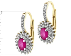 Kolczyki z żółtego złota z brylantami i rubinami - próba 585