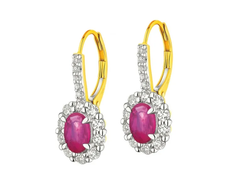 Kolczyki z żółtego złota z brylantami i rubinami - próba 585