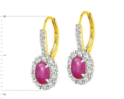 Kolczyki z żółtego złota z brylantami i rubinami - próba 585