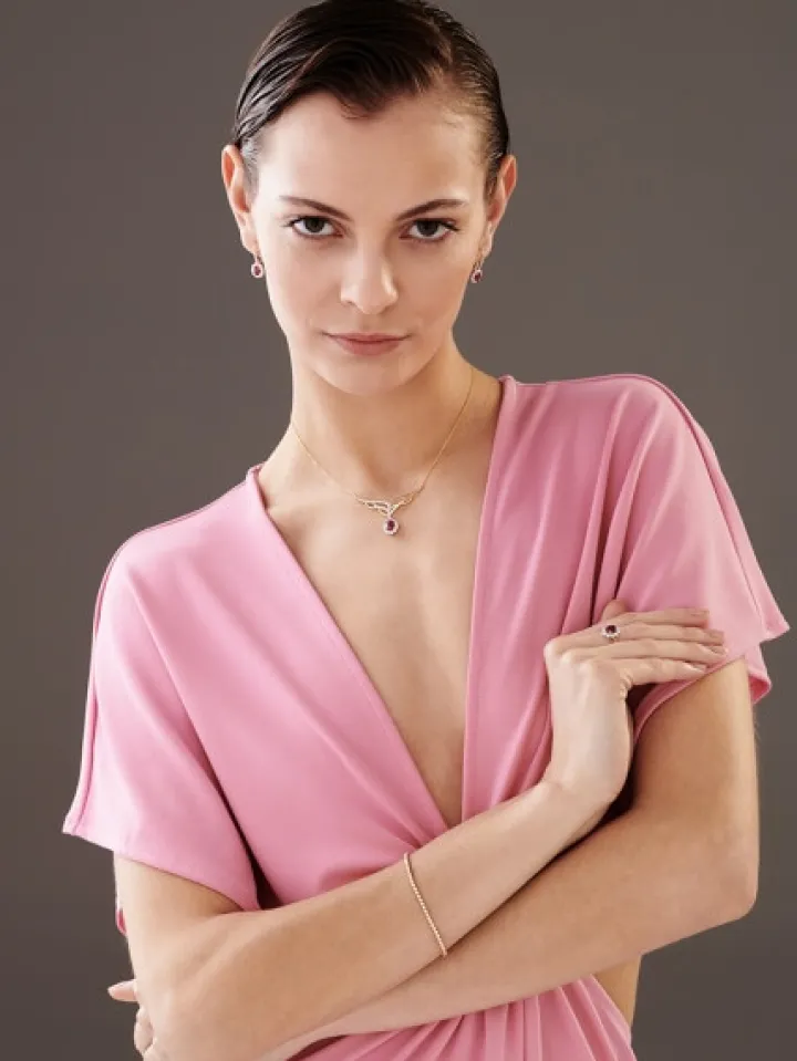 Kolczyki z żółtego złota z brylantami i rubinami - próba 585