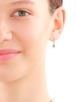 Kolczyki z żółtego złota z brylantami i szafirami syntetycznymi - próba 375