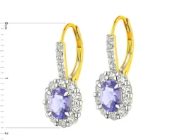 Kolczyki z żółtego złota z brylantami i tanzanitami - próba 585