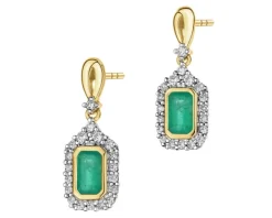 Kolczyki z żółtego złota z brylantami i szmaragdami - próba 585