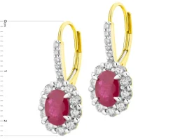 Kolczyki z żółtego złota z brylantami i rubinami - próba 585