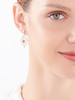 Kolczyki z żółtego złota z brylantami i rubinami - próba 585