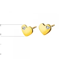 Kolczyki z żółtego złota z brylantami - serca - 0,006 ct - próba 375