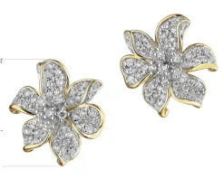 Kolczyki z żółtego złota z brylantami - kwiaty - 0,60 ct - próba 585