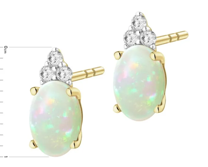 Kolczyki z żółtego złota z brylantami i opalami - próba 585