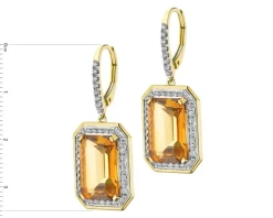 Kolczyki z żółtego złota z brylantami i cytrynami - próba 585
