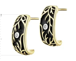 Kolczyki z żółtego złota z brylantami i emalią - 0,03 ct - próba 375