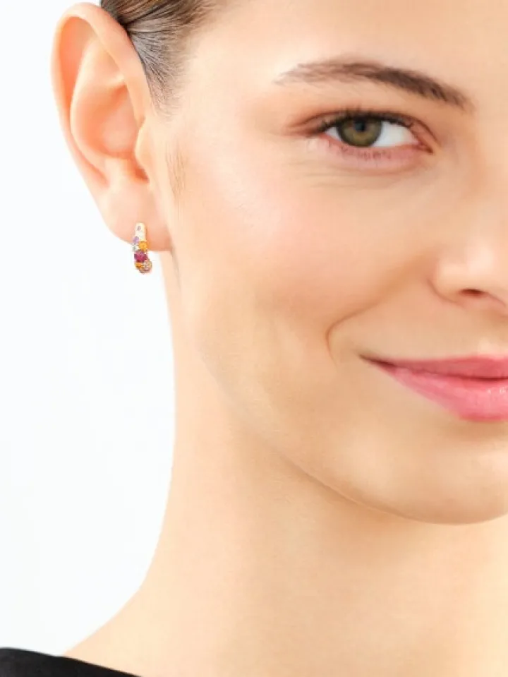 Kolczyki z żółtego złota z brylantami i kamieniami ozdobnymi - próba 585