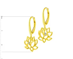 Kolczyki z żółtego złota z brylantami - kwiaty lotosu - 0,01 ct - próba 375