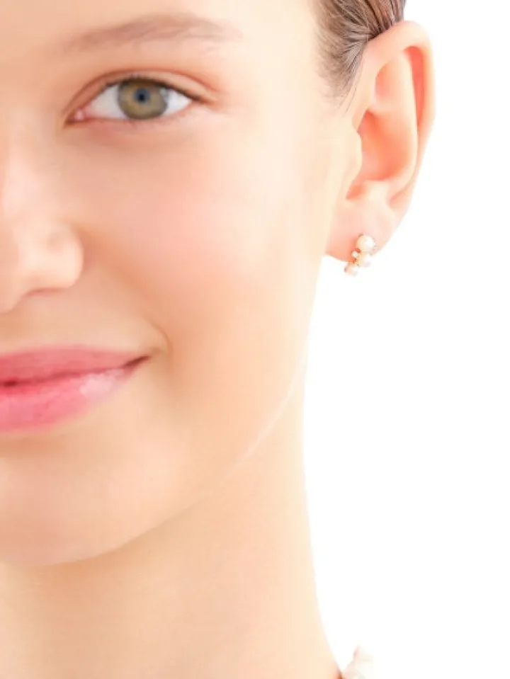 Kolczyki z żółtego złota z brylantami i perłami - próba 585