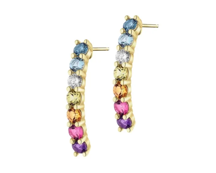 Kolczyki z żółtego złota z brylantami i kamieniami ozdobnymi - próba 585