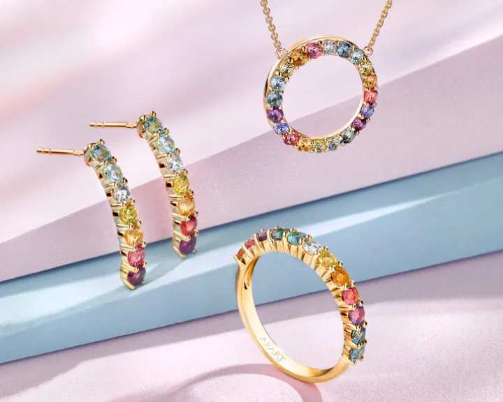 Kolczyki z żółtego złota z brylantami i kamieniami ozdobnymi - próba 585