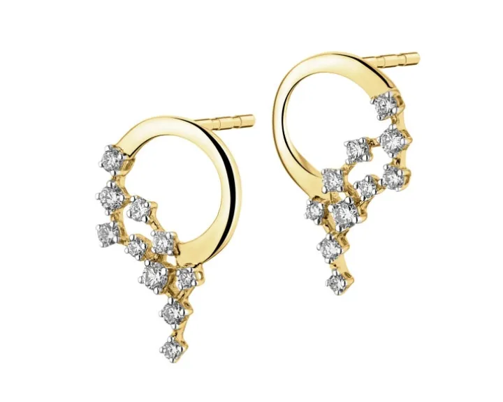 Kolczyki z żółtego złota z brylantami - 0,25 ct - próba 585