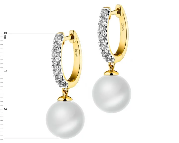 Kolczyki z żółtego złota z brylantami i perłami South Sea - próba 750