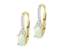 Kolczyki z żółtego złota z brylantami i opalami - próba 585