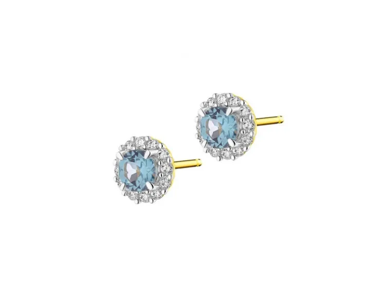 Kolczyki z żółtego złota z brylantami i topazami London Blue - próba 585