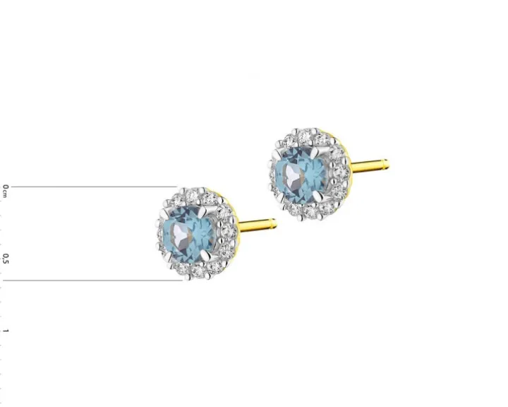 Kolczyki z żółtego złota z brylantami i topazami London Blue - próba 585