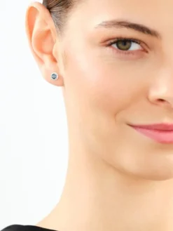 Kolczyki z żółtego złota z brylantami i topazami London Blue - próba 585