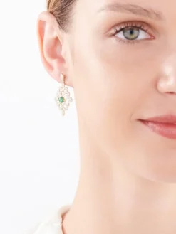 Kolczyki z żółtego złota z brylantami i szmaragdami - próba 585