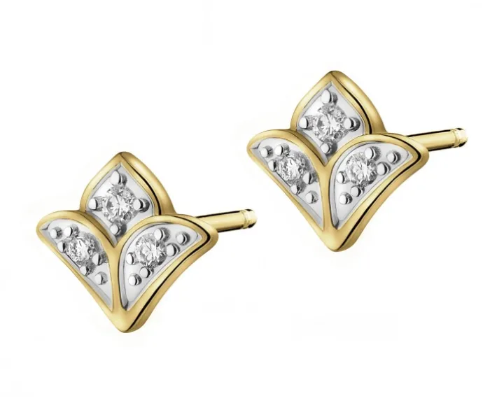 Kolczyki z żółtego złota z brylantami - 0,05 ct - próba 375