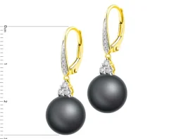 Kolczyki z żółtego złota z brylantami i perłami Tahiti - próba 585