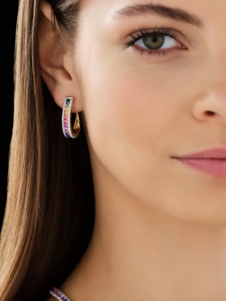 Kolczyki z żółtego złota z brylantami i szafirami kolorowymi - próba 585