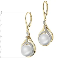 Kolczyki z  żółtego złota z brylantami i perłami South Sea - próba 750