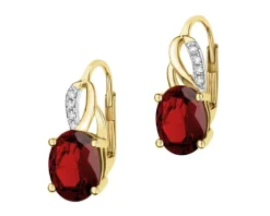 Kolczyki z żółtego złota z brylantami i granatami - próba 585