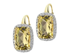 Kolczyki z żółtego złota z brylantami i kwarcami Lemon - próba 585
