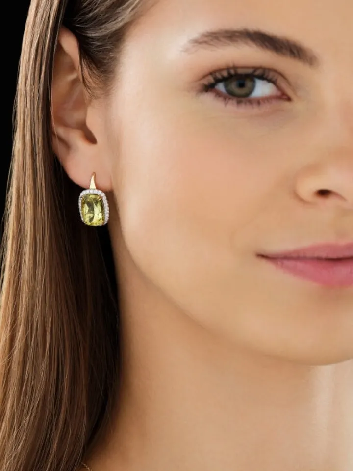 Kolczyki z żółtego złota z brylantami i kwarcami Lemon - próba 585