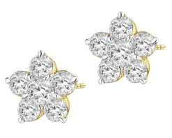 Kolczyki z żółtego złota z brylantami laboratoryjnymi - kwiaty - 0,96 ct - próba 585