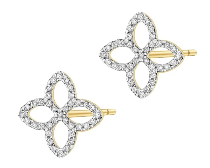 Kolczyki z żółtego złota z brylantami - kwiaty - 0,19 ct - próba 585