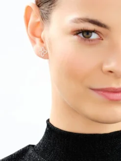 Kolczyki z żółtego złota z brylantami - kwiaty - 0,19 ct - próba 585