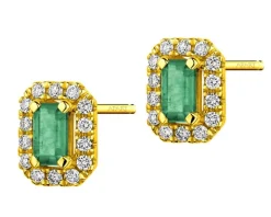 Kolczyki z żółtego złota z brylantami i szmaragdami - próba 585