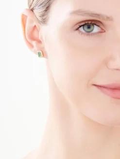 Kolczyki z żółtego złota z brylantami i szmaragdami - próba 585