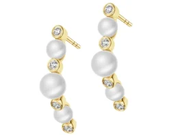 Kolczyki z żółtego złota z brylantami i perłami - próba 585