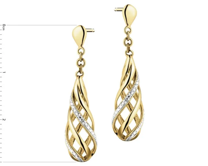 Kolczyki z żółtego złota z brylantami - 0,006 ct - próba 375