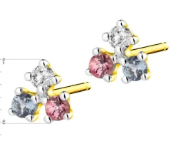 Kolczyki z żółtego złota z brylantami, topazami London Blue i turmalinami - próba 375