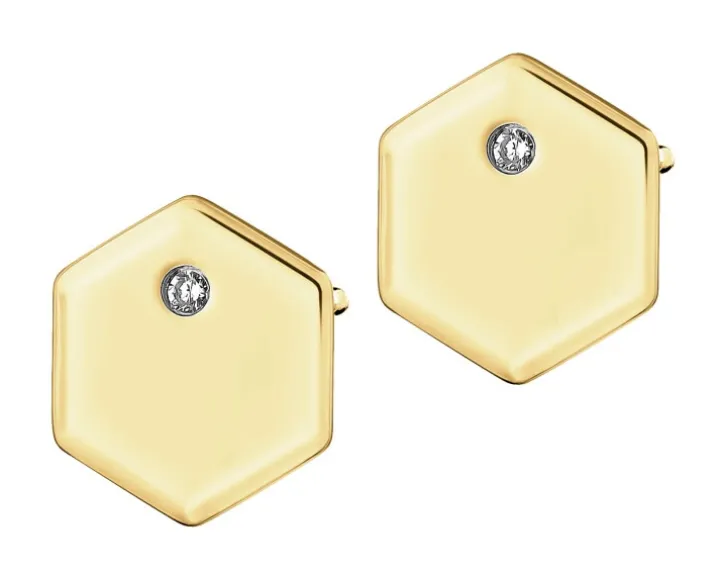 Kolczyki z żółtego złota z brylantami - 0,01 ct - próba 375