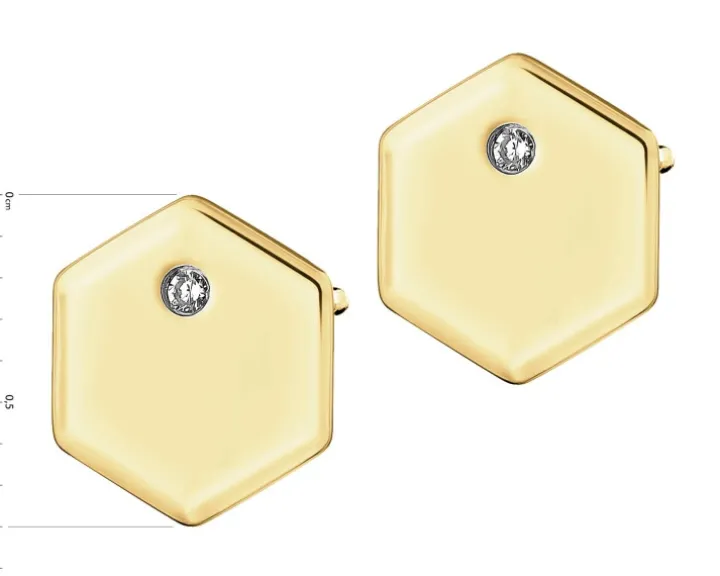 Kolczyki z żółtego złota z brylantami - 0,01 ct - próba 375