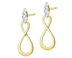 Kolczyki z żółtego złota z brylantami - nieskończoności - 0,07 ct - próba 585