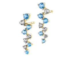 Kolczyki z żółtego złota z brylantami i topazami - próba 375