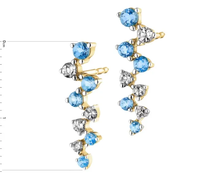 Kolczyki z żółtego złota z brylantami i topazami - próba 375