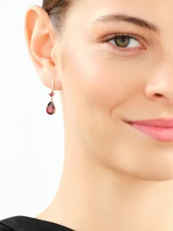 Kolczyki z żółtego złota z brylantami i granatami - próba 585