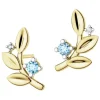Kolczyki z żółtego złota z brylantami i topazami - liście - próba 375